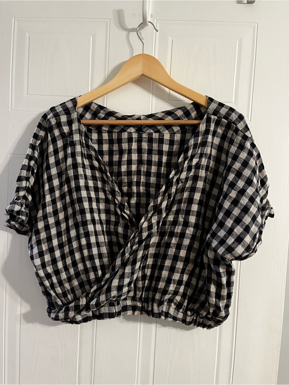 GINGHAM LINEN WRAP TOP - HOUSE OF FLINT XL-2X